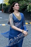 Shop_Devnaagri_Blue Silk Organza And Chanderi Embroidered Sequin Saree With Blouse 