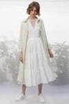 Arcvsh by Pallavi Singh_White Cotton Linen Jacket And Midi Dress_Online_at_Aza_Fashions