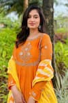 Shop_Pink City By Sarika_Orange Silk Chanderi Embroidered Kurta Sharara Set _Online_at_Aza_Fashions