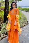 Buy_Pink City By Sarika_Orange Silk Chanderi Embroidered Kurta Sharara Set _at_Aza_Fashions