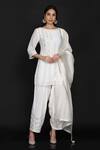 Anju & Harleen_White Sushi Linen Boat Embroidered Kurta Set _Online_at_Aza_Fashions