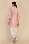 Shop_Anju & Harleen_Peach Silk Chanderi Leaf Neck Embroidered Kurta Set For Women_at_Aza_Fashions