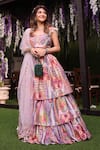 Buy_Payal Singhal_Multi Color Dupion Silk Printed African Sweetheart Neck Layered Lehenga Set _at_Aza_Fashions
