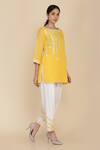 Anju & Harleen_Yellow Sushi Linen Boat Embroidered Kurta Set _Online_at_Aza_Fashions
