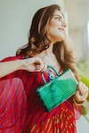 Shop_Oceana Clutches_Green Patchwork Textured Horizontal Clutch_Online_at_Aza_Fashions