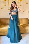 Buy_Maiti Shahani_Blue Viscose Crepe Hand Embroidered Glass Bead Work Choli Lehenga Set  _at_Aza_Fashions