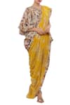 Nikasha_Yellow Crepe Silk V Neck Printed Dhoti Pant Saree With Blouse _Online_at_Aza_Fashions