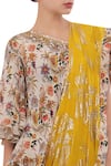 Shop_Nikasha_Yellow Crepe Silk V Neck Printed Dhoti Pant Saree With Blouse _Online_at_Aza_Fashions