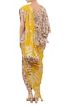 Shop_Nikasha_Yellow Crepe Silk V Neck Printed Dhoti Pant Saree With Blouse _at_Aza_Fashions