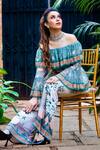 Buy_Soup by Sougat Paul_White Glitter Fabric And Satin One Shoulder Printed Top With Flared Pants _Online_at_Aza_Fashions
