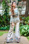 Buy_Soup by Sougat Paul_White Glitter Fabric And Satin One Shoulder Printed Top With Flared Pants _at_Aza_Fashions