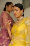 Shop_Aarti Sethia_Yellow Pure Silk Organza Embroidery Scoop Neck Gota Saree With Blouse _Online_at_Aza_Fashions