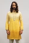 KAKA CALCUTTA_Yellow Kurta And Dupatta  Bam Silk Embroidered Ombre Shaded Pyjama Pant Set _Online_at_Aza_Fashions