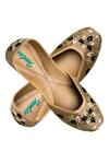 Shop_Imlee Jaipur_Gold Embroidered Silk Juttis _at_Aza_Fashions
