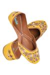 Shop_Imlee Jaipur_Yellow Embroidered Silk Juttis _at_Aza_Fashions