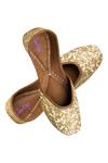 Shop_Imlee Jaipur_Gold Embroidered Silk Juttis _at_Aza_Fashions