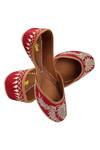 Shop Imlee Jaipur Red Silk Embroidered Juttis at Aza Fashions Shop_Imlee Jaipur_Red Silk Embroidered Juttis _at_Aza_Fashions