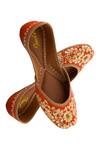 Shop_Imlee Jaipur_Orange Embroidered Silk Juttis _at_Aza_Fashions