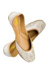 Shop_Imlee Jaipur_White Silk Embroidered Juttis _at_Aza_Fashions