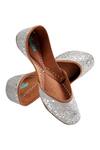 Shop_Imlee Jaipur_Silver Embroidered Silk Juttis _at_Aza_Fashions