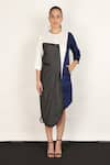 I am Trouble by KC_Blue Cotton Colorblock Asymmetric Dress_Online_at_Aza_Fashions