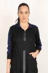 Shop_I Am Trouble By KC_Black Modal Rayon Twill V Neck Hoodie Midi Dress_Online_at_Aza_Fashions