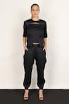 I am Trouble by KC_Black Cotton Satin Round Jogger Pant Set _Online_at_Aza_Fashions