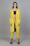 I am Trouble by KC_Yellow Corduroy Open Striped Jacket And Pant Set _Online_at_Aza_Fashions