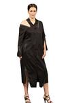 Buy_I Am Trouble By KC_Black Rayon Twill Notched Collar Zipper Shirt Dress_at_Aza_Fashions