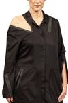 Shop_I Am Trouble By KC_Black Rayon Twill Notched Collar Zipper Shirt Dress_at_Aza_Fashions
