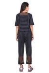 Shop_I am Trouble by KC_Blue Glass Nylon Striped Top And Pant Set_at_Aza_Fashions
