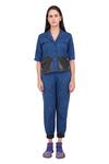 Buy_I Am Trouble By KC_Blue Linen Top And Pant Set_at_Aza_Fashions