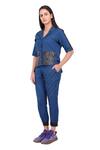 Buy_I Am Trouble By KC_Blue Linen Top And Pant Set_Online_at_Aza_Fashions