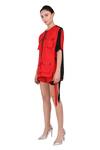 Buy_I am Trouble by KC_Red Modal Rayon Twill Colorblock Top And Shorts Set_Online_at_Aza_Fashions