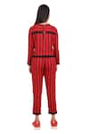 Shop_I am Trouble by KC_Red Modal Rayon Striped Top And Pant Set_at_Aza_Fashions