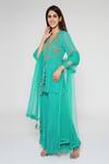 Bha Sha_Green Georgette, Net, Linen Beads V-neck Ina Embroidered Tunic Sharara Set _Online_at_Aza_Fashions