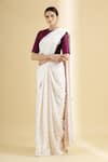 Injiri_White Cotton Chanderi Bandhani Saree With Unstitched Blouse Fabric_Online_at_Aza_Fashions