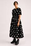 Indigo Dreams_Black Cotton Ikat Polka Dot Dress_Online_at_Aza_Fashions