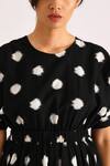 Shop_Indigo Dreams_Black Cotton Ikat Polka Dot Dress_Online_at_Aza_Fashions