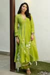 Buy Devnaagri Green Chanderi, Silk Organza Pearls, Embroidery Ikat Print Anarkali Palazzo Set at Aza Fashions Buy_Devnaagri_Green Chanderi, Silk Organza Pearls, Embroidery Ikat Print Anarkali Palazzo Set _at_Aza_Fashions
