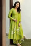 Devnaagri Green Chanderi, Silk Organza Pearls, Embroidery Ikat Print Anarkali Palazzo Set at Aza Fashions Devnaagri_Green Chanderi, Silk Organza Pearls, Embroidery Ikat Print Anarkali Palazzo Set _at_Aza_Fashions