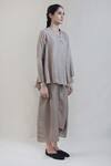 Integument_Grey Handloom Cotton Asymmetric Top_Online_at_Aza_Fashions