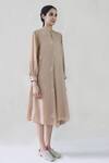 Integument_Beige Embroidered Chanderi Midi Dress_Online_at_Aza_Fashions