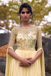 Irrau by Samir Mantri_Yellow Georgette Embroidery Straight Gown _Online_at_Aza_Fashions