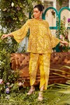 Buy_Rococo_Yellow Georgette Embroidered Bead Work Ira Tunic And Dhoti Pant Set _at_Aza_Fashions