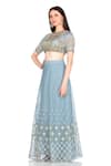 Salt and Spring_Blue Net Embroidered Round Lehenga Set  _Online_at_Aza_Fashions