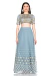 Buy_Salt and Spring_Blue Net Embroidered Round Lehenga Set  _Online_at_Aza_Fashions