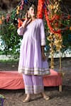 Buy_Tanu Malhotra_Purple Kurta Twill Cotton Embroidery Gota Work Anarkali And Trouser Set  _at_Aza_Fashions