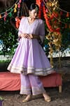 Buy_Tanu Malhotra_Purple Kurta Twill Cotton Embroidery Gota Work Anarkali And Trouser Set  _Online_at_Aza_Fashions