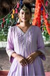 Shop_Tanu Malhotra_Purple Kurta Twill Cotton Embroidery Gota Work Anarkali And Trouser Set  _Online_at_Aza_Fashions